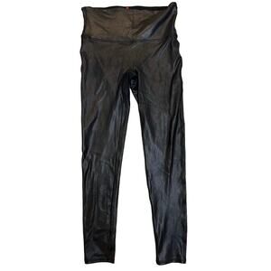 Spanx Black Faux Leather Leggings Size Large Petite